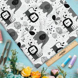 Ткань таффета африканские звери на белом фоне