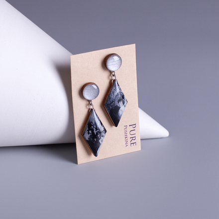 Серьги - Ромбы Удлинённые - Мрамор