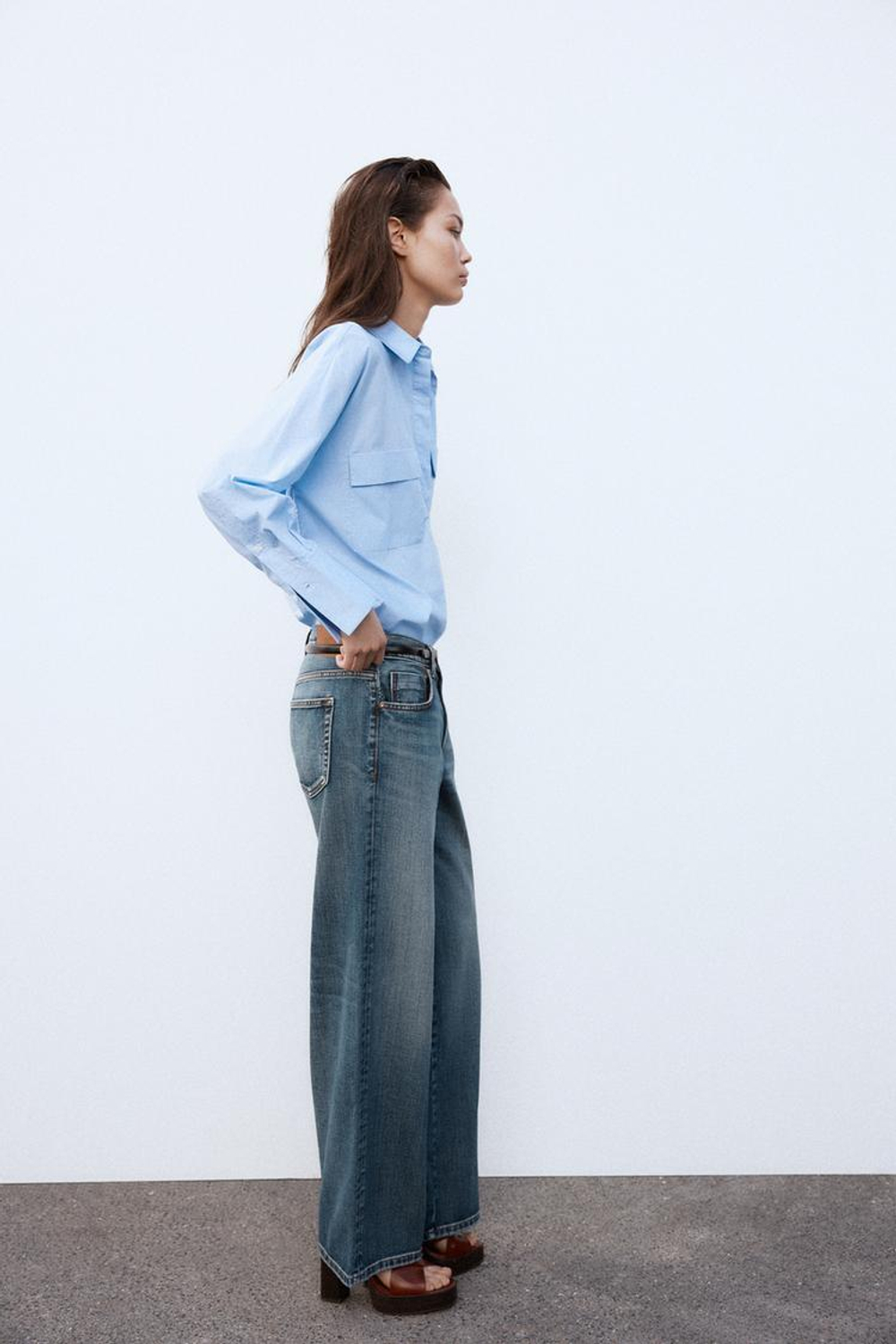 ZARA ДЖИНСЫ Z1975 STRAIGHT MID-RISE FULL LENGTH, ВЫЦВЕТШИЙ СИНИЙ