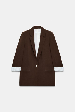 ZARA БЛЕЙЗЕР С ПРИНТОМ НА МАНЖЕТАХ, КОРИЧНЕВЫЙ