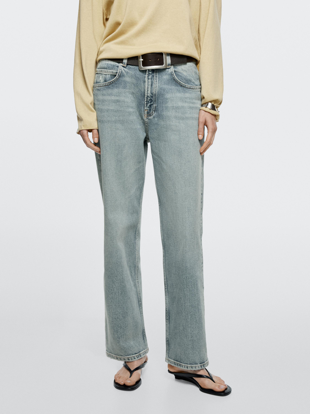 Massimo Dutti Джинсы прямого кроя со средней посадкой, светло-голубой