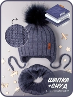 Шапка зимняя для мальчика на завязках и снуд