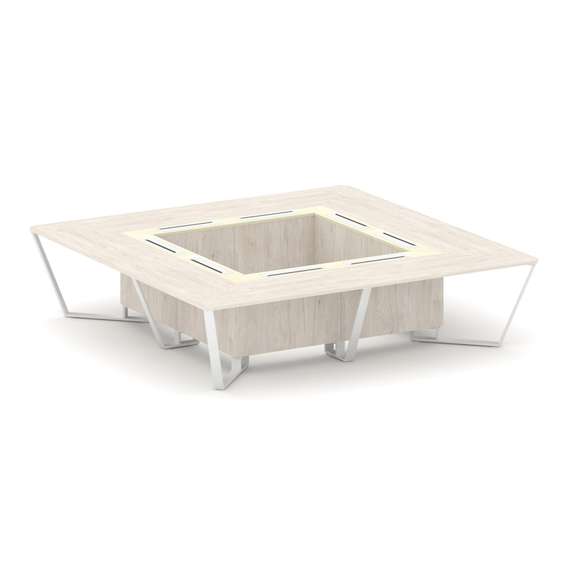 Steel Meet Стол переговорный квадратный KMK-PR.B.SP-16K Денвер Светлый/Ваниль Глянец/Металл Белый 32