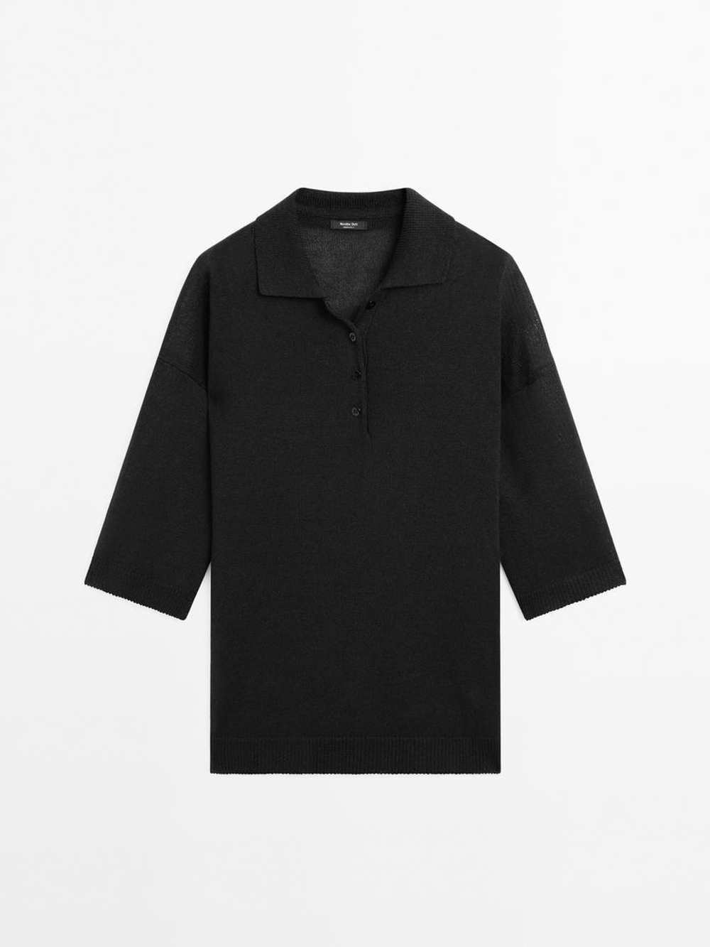 Massimo Dutti Свитер оверсайз с воротником поло, черный