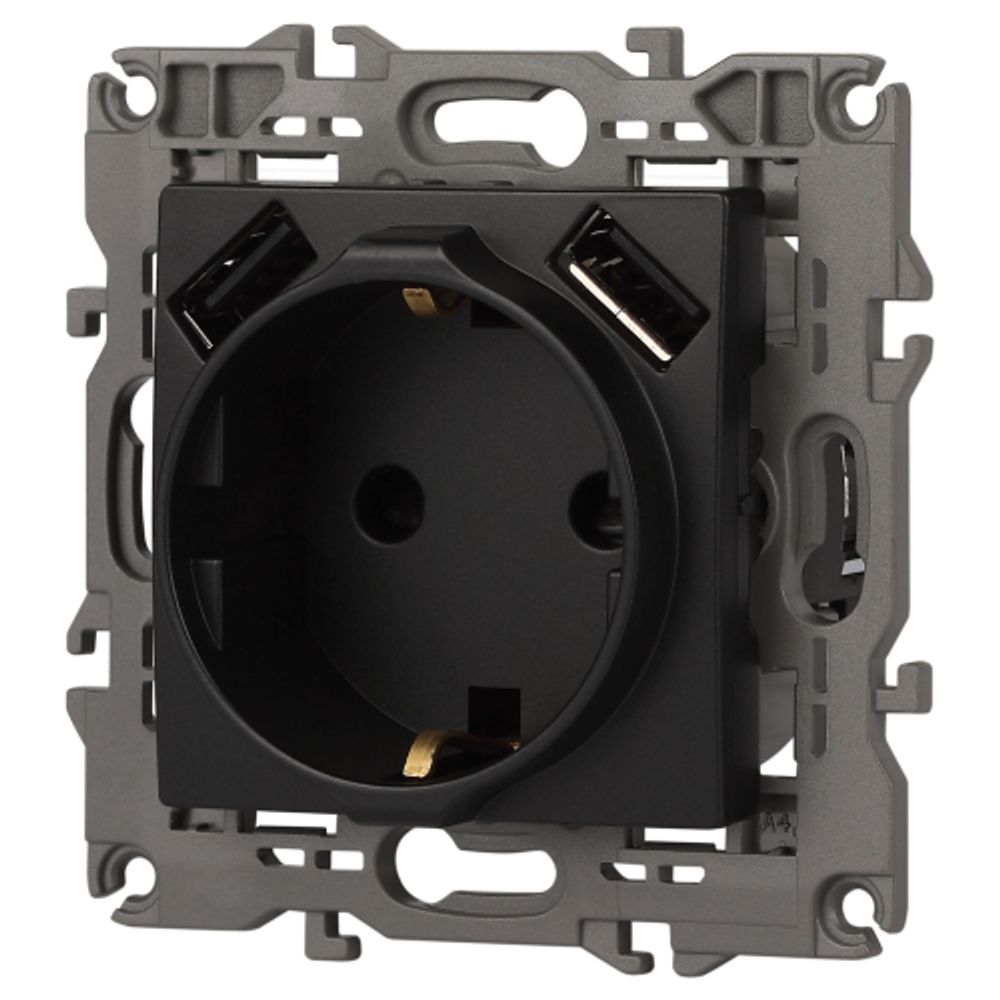 Розетка ЭРА Elegance 14-4109-05 2P+E 16A-250В штор. с 2xUSB 5В-3А антрацит