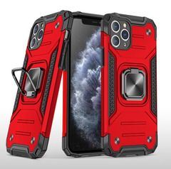 Противоударный чехол для iPhone 11 Pro Max красный с пластиной для магнитного автодержателя и кольцом подставкой