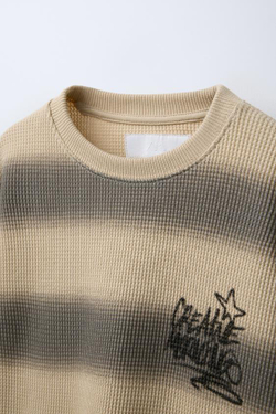 ZARA ФУТБОЛКА ИЗ РЕЛЬЕФНОЙ ТКАНИ В ПОЛОСКУ, ПЕСОЧНЫЙ