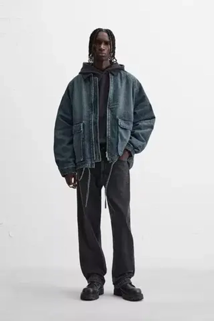 ZARA ДЖИНСОВАЯ КУРТКА С КОНТРАСТНЫМ ВОРОТНИКОМ, СИНИЙ