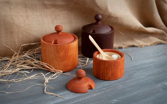 Сахарница большая деревянная ваплёная, 1 л