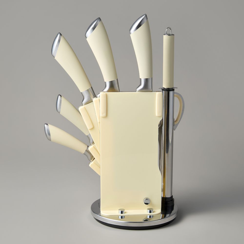 НАБОР НОЖЕЙ AGNESS НЖС НА ПЛАСТИКОВОЙ ВРАЩАЮЩЕЙСЯ ПОДСТАВКЕ 8 ПР. (КОР=6НАБОР.)