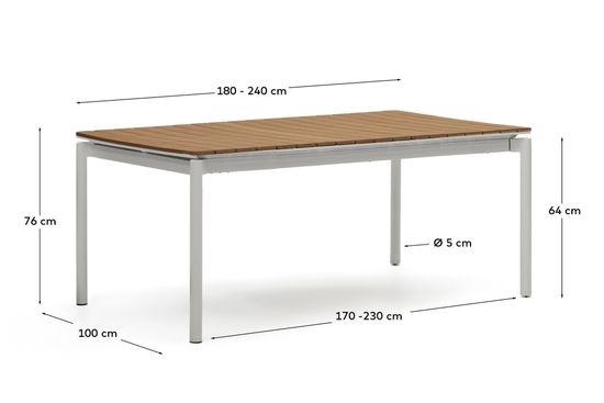 Уличный раздвижной стол Canyelles из полистирола и алюминия светло-серого цвета, 180 (240) x 100