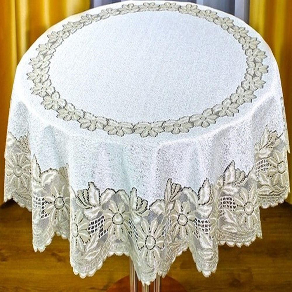 Скатерть жаккардовая круглая, цвет кремово-золотистый, Польша. Скатерть жаккардовая круглая, цвет кремово-золотистый, Польша.