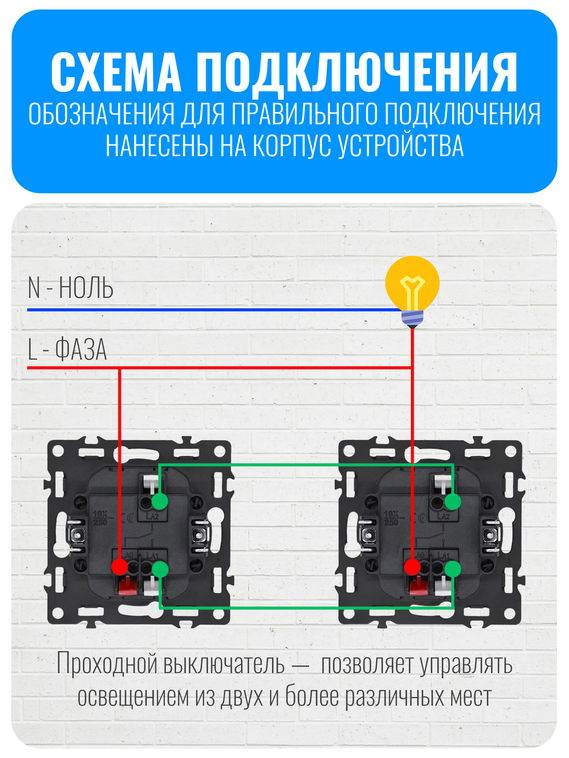 Выключатель клавишный проходной с подсветкой Smart Aura серия Fusion без рамки