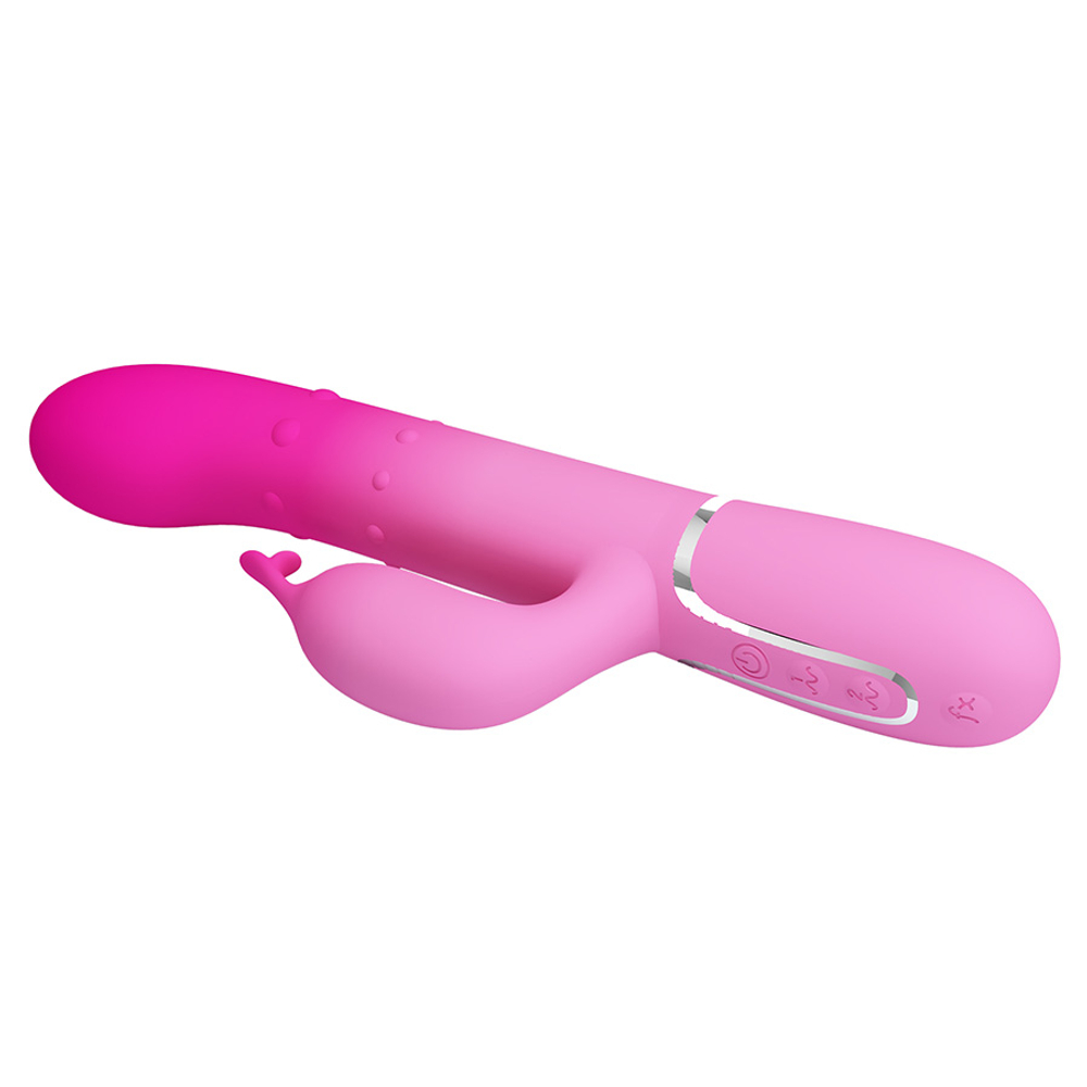 Розовый вибратор-кролик 22,6см с вращением и массажем бусин Pretty Love Rabbit Vibrator Shima Pink BW-500051-4