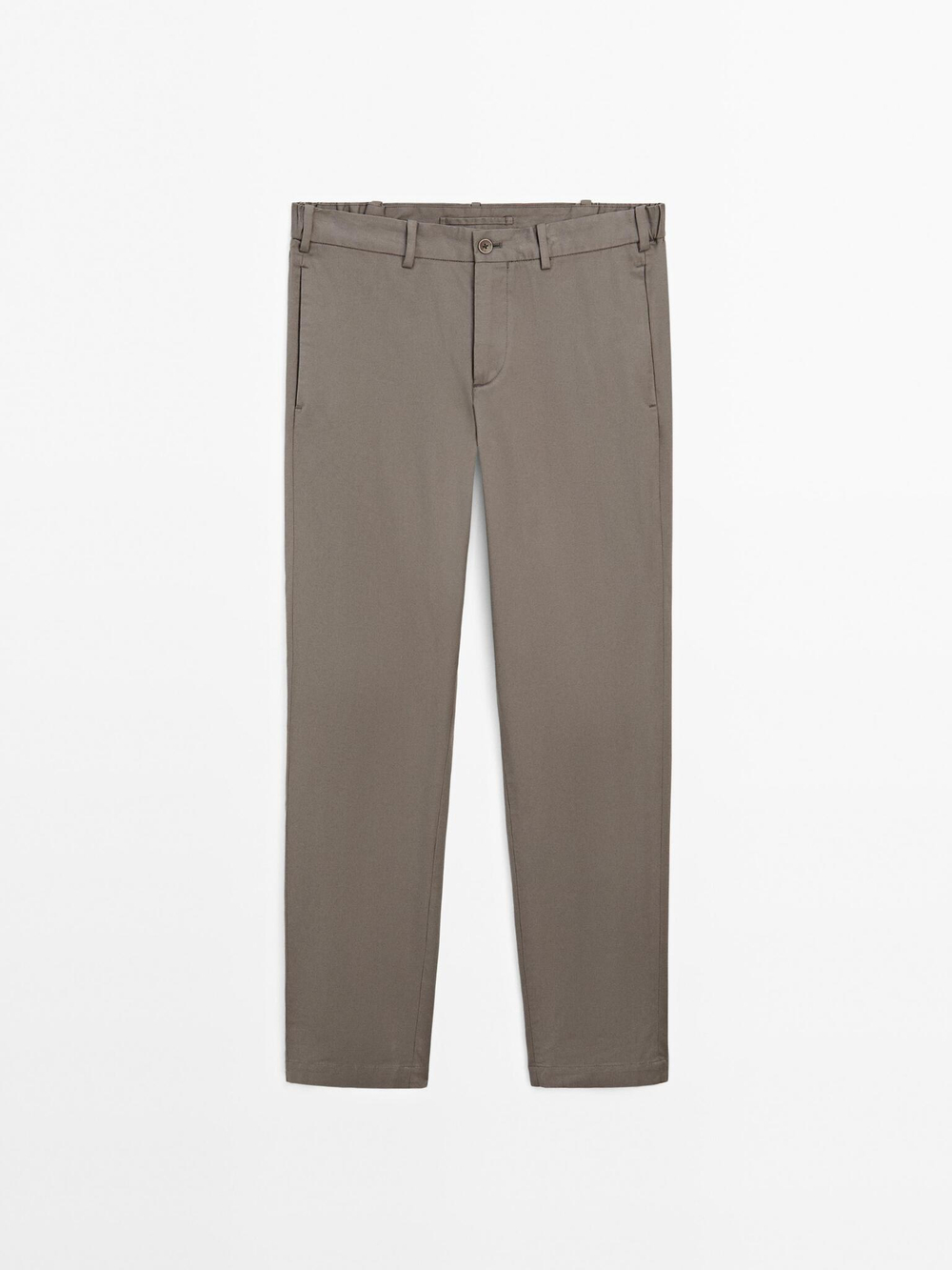 Massimo Dutti Зауженные брюки из хлопковой смесовой ткани, серо-бежевый