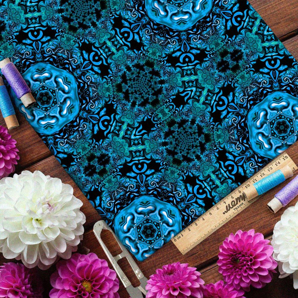 Ткань оксфорд 600 голубой калейдоскоп