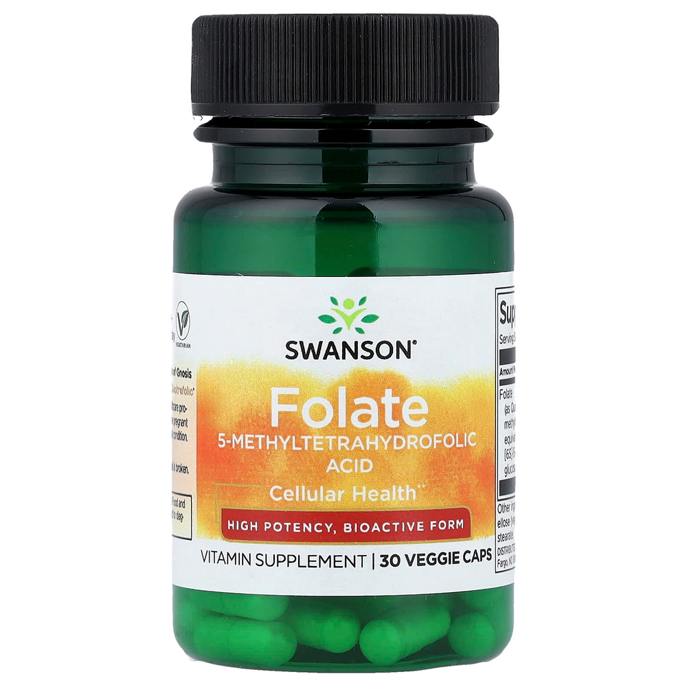 Swanson Vitamins, фолат, высокоэффективный, 30 растительных капсул (800 мкг в 1 капсуле)