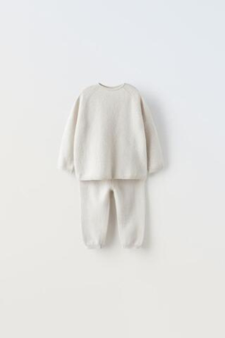 ZARA КОМПЛЕКТ ИЗ СВИТЕРА И БРЮК ИЗ 100% КАШЕМИРА, ЦВЕТ ЛЬДА