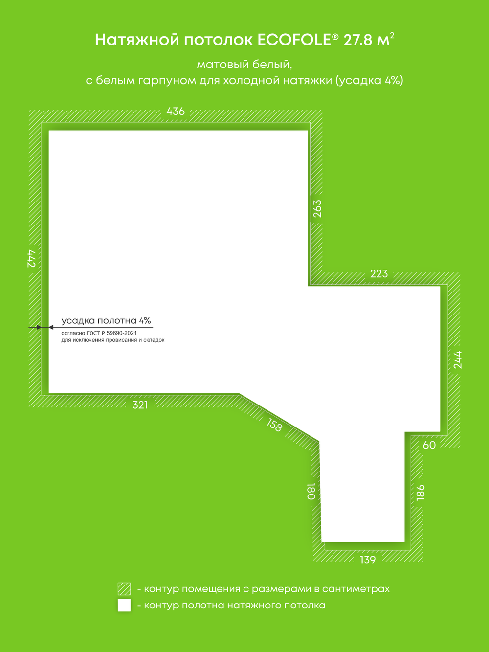 Натяжные потолки 17.3 м2, 16.9 м2, 4.8 м2, 27.8 м2