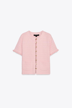 ZARA ТРИКОТАЖНЫЙ КАРДИГАН С ВОЛАНАМИ, РОЗОВЫЙ