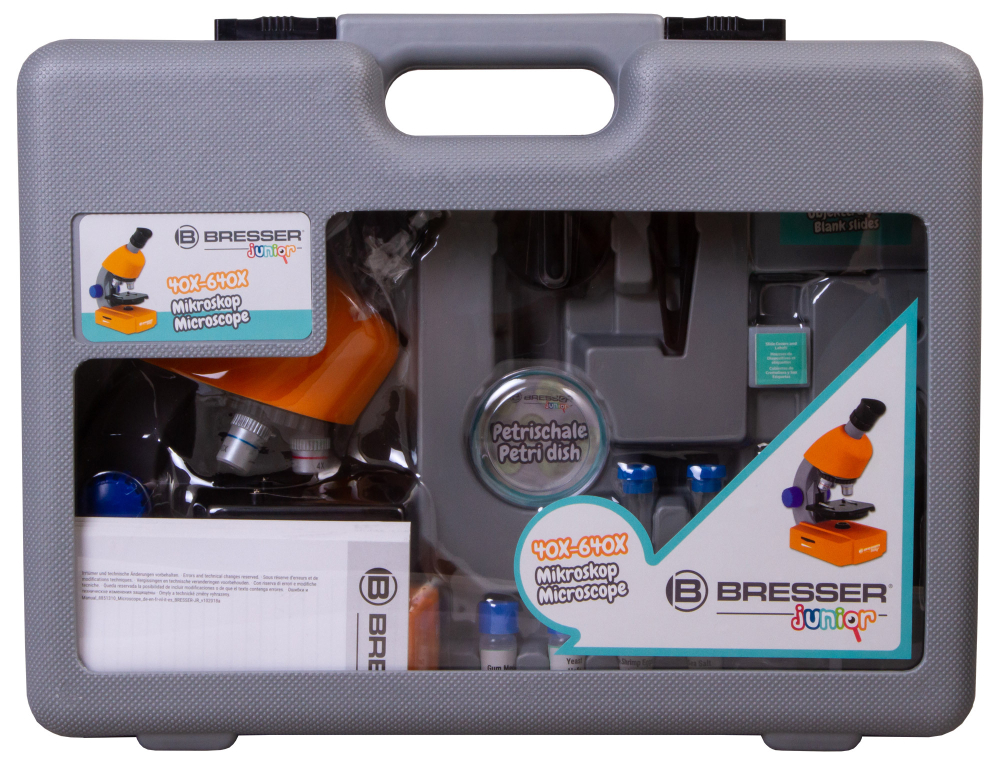 Микроскоп Bresser Junior 40–640x с набором для опытов, в кейсе