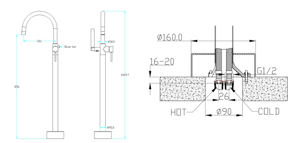 Смеситель напольный Boheme Uno Matt 469-MW