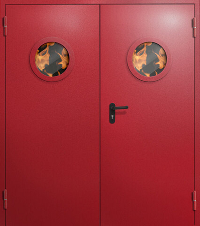 Двупольная противопожарная дверь с круглыми окнами - 1215
