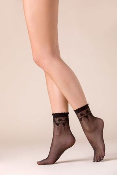 Носочки Bloom с цветочками и ажурной резинкой (Цвет: черный)