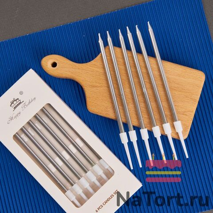 Набор свечей для торта «Happy Birthday, 6 в 1», серебряный металлик