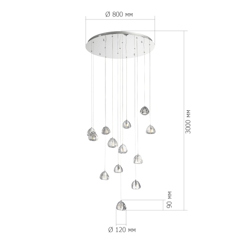 SL6017.101.13 Светильник подвесной ST-Luce Хром/Прозрачный с пузырьками воздуха LED 13*3W 3000K WATERFALL