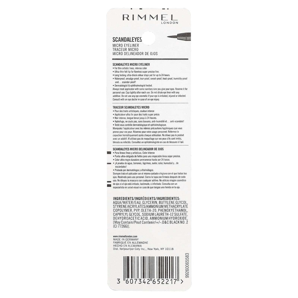 Rimmel London, Skindaleyes, подводка для глаз, 001 черный, 1,1 мл (0,037 жидк. унции)
