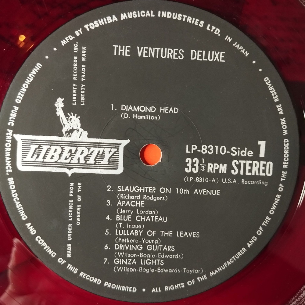 Винтажная виниловая пластинка LP The Ventures Deluxe (Japan 1968) (No Obi) (Red Wax Vinyl)