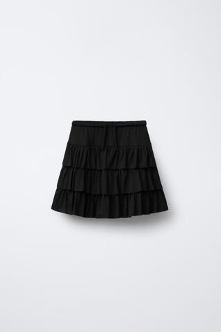 ZARA ЮБКА-ШОРТЫ С ВОЛАНОМ, ЧЕРНЫЙ
