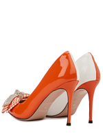 Женские туфли кожаные оранжево-белые с бантиком