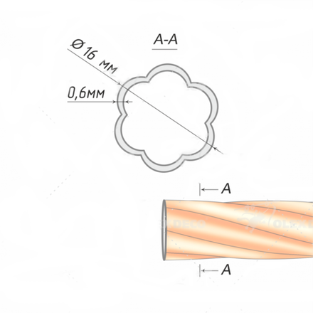 Труба витая металлическая d16 мм, цвет хром матовый
