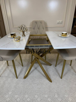 Раздвижной стол "Квадро", белый каспий и 4 стула "Лондон" бежевые