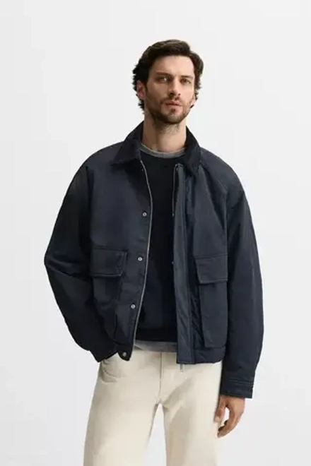 ZARA ПУХОВИК С ВОРОТНИКОМ В ТОН, МОРСКОЙ СИНИЙ