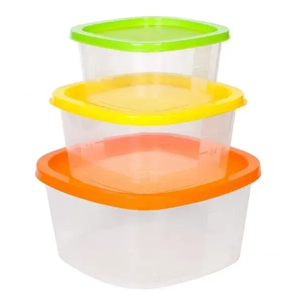 Набор контейнеров квадратных 3шт (0,5|0,9|1,55л) микс