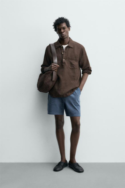 ZARA ШОРТЫ-ДЖОГГЕРЫ С ЭФФЕКТОМ ПОТЕРТОСТИ, СИНИЙ