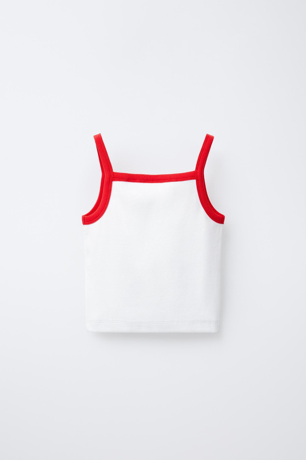 ZARA ТОП В РУБЧИК С ВЫРЕЗОМ И ДЕТАЛЬЮ «ВИШНЯ», БЕЛЫЙ