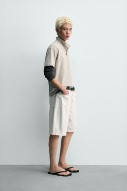 ZARA ШОРТЫ BAGGY FIT, БЕЛЫЙ
