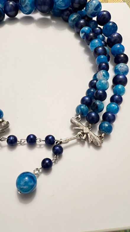 Синее трехрядное колье Coro