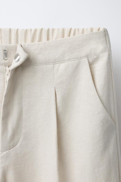 ZARA ШИРОКИЕ БРЮКИ С ВЫШИВКОЙ БИСЕРОМ, СВЕТЛО-БЕЖЕВЫЙ