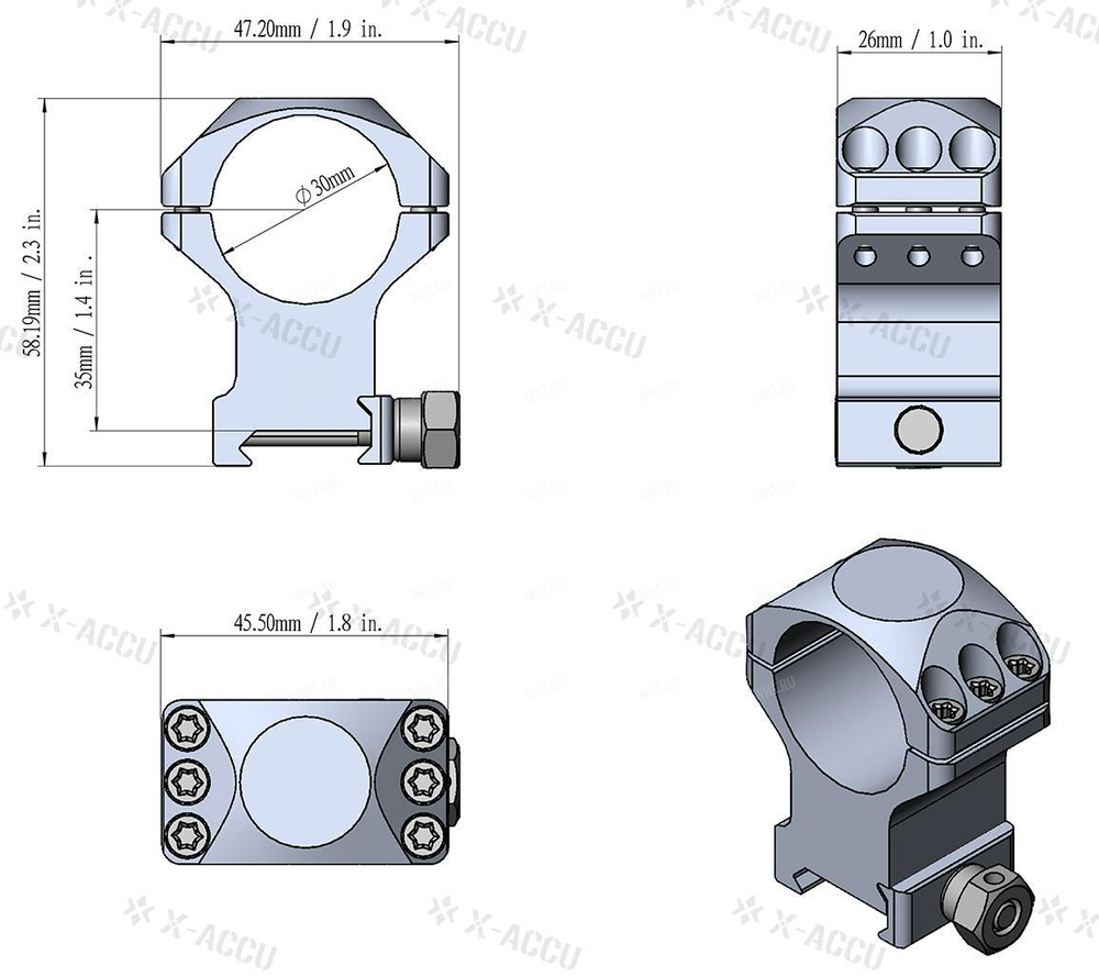 Кольца VECTOR X-Accu на базу Picatinny | Weaver, ø30 мм (6 винтов), BH=17 мм