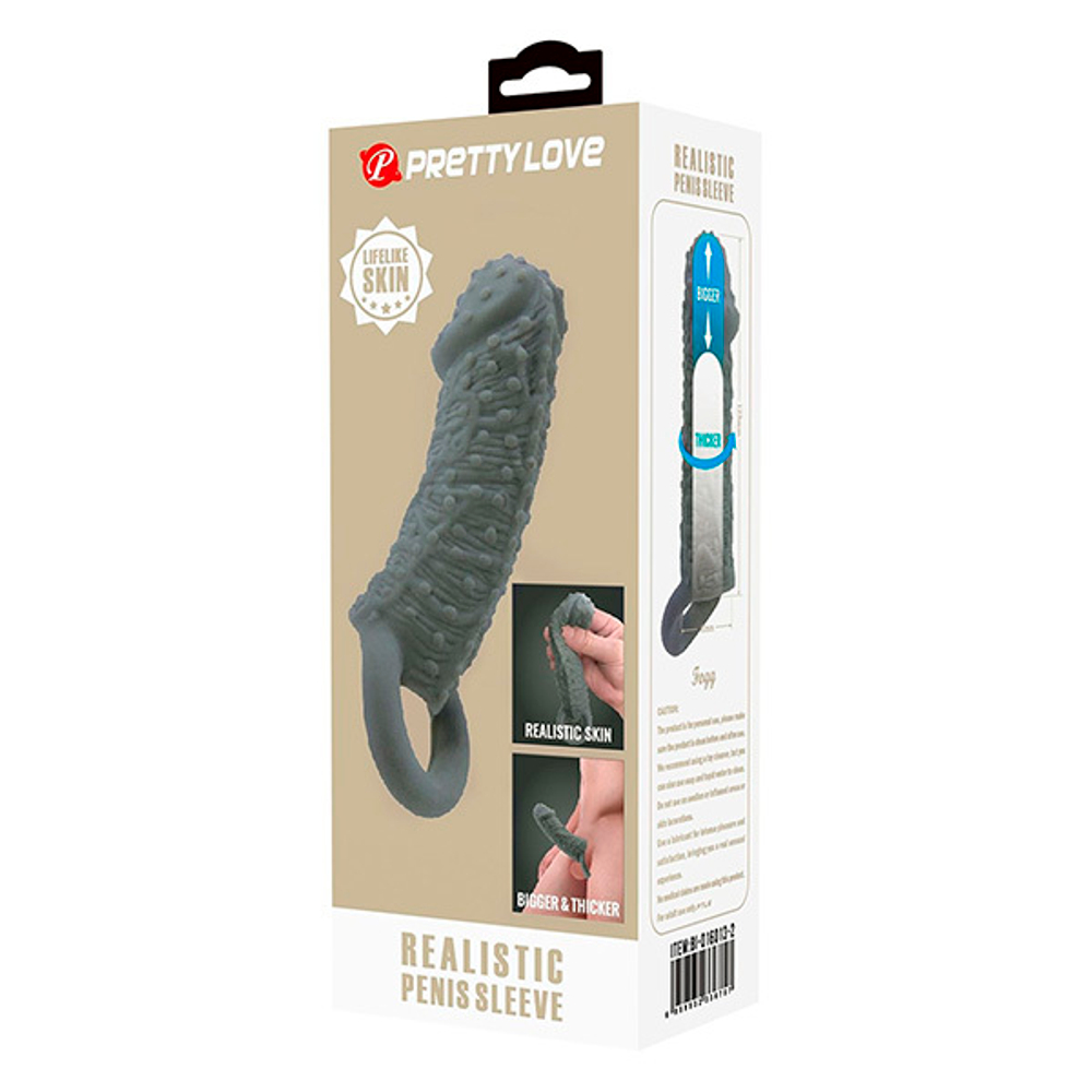 Серая насадка-удлинитель 13см с точками и подхватом мошонки Pretty Love Fogg BI-016013-2