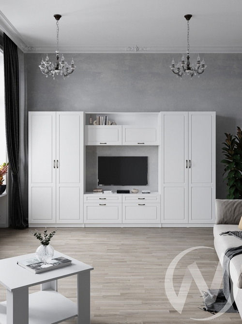 Гостиная "Апполия" (белый/белый дуб) Комплектация 2