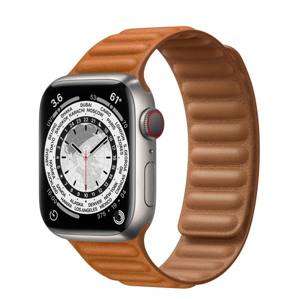 Умные часы Apple Watch Series 7 GPS + Cellular 45mm Titanium Case with Golden Brown Leather Link