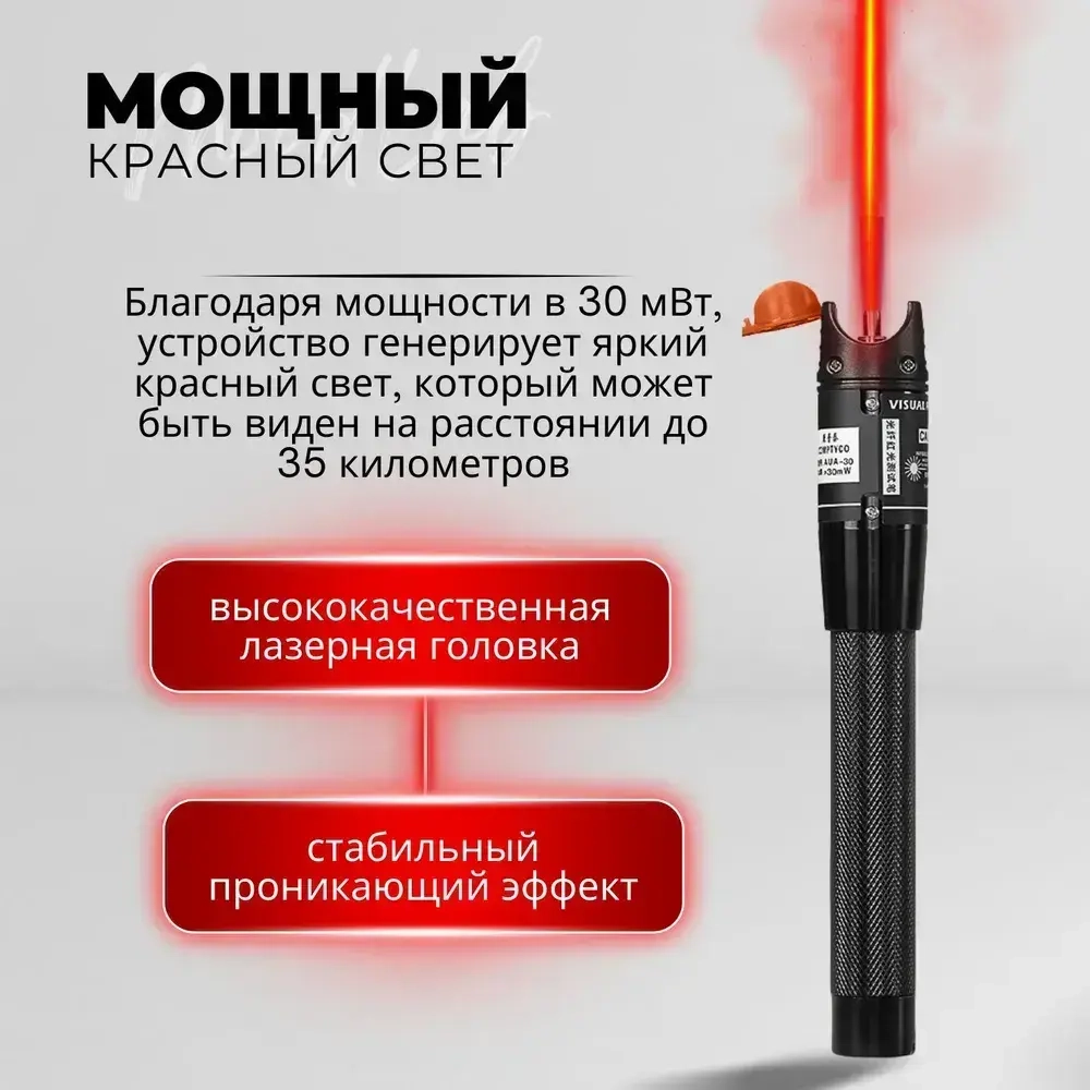 Визуальный дефектоскоп, тестер оптоволоконного кабеля мощностью 30 МВт, разъем 2,5мм. Волоконно-оптическая тестовая ручка.