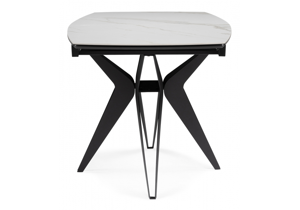Керамический стол Woodville Риполь 140(180)х80 белый мрамор snow white, черный, ножки черные