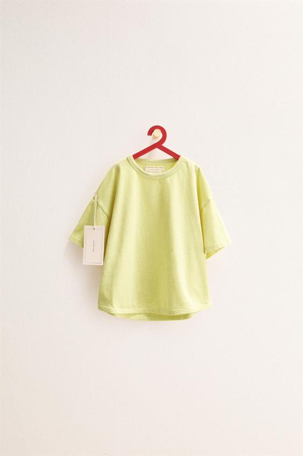 ZARA TIMELESS - ОДНОТОННАЯ ФУТБОЛКА ИЗ ХЛОПКА, ЛАЙМОВЫЙ